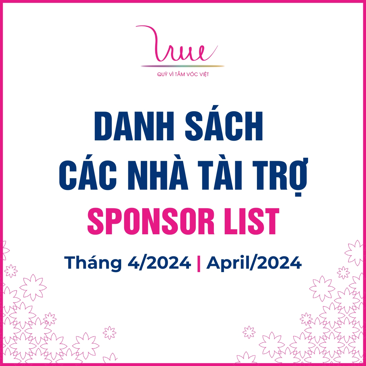 Danh sách các nhà tài trợ tháng 4 năm 2024